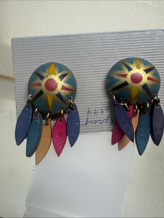 Jewelry - Colorful Starburst Dangle Earrings - Teal, Gold, Pink, Blue